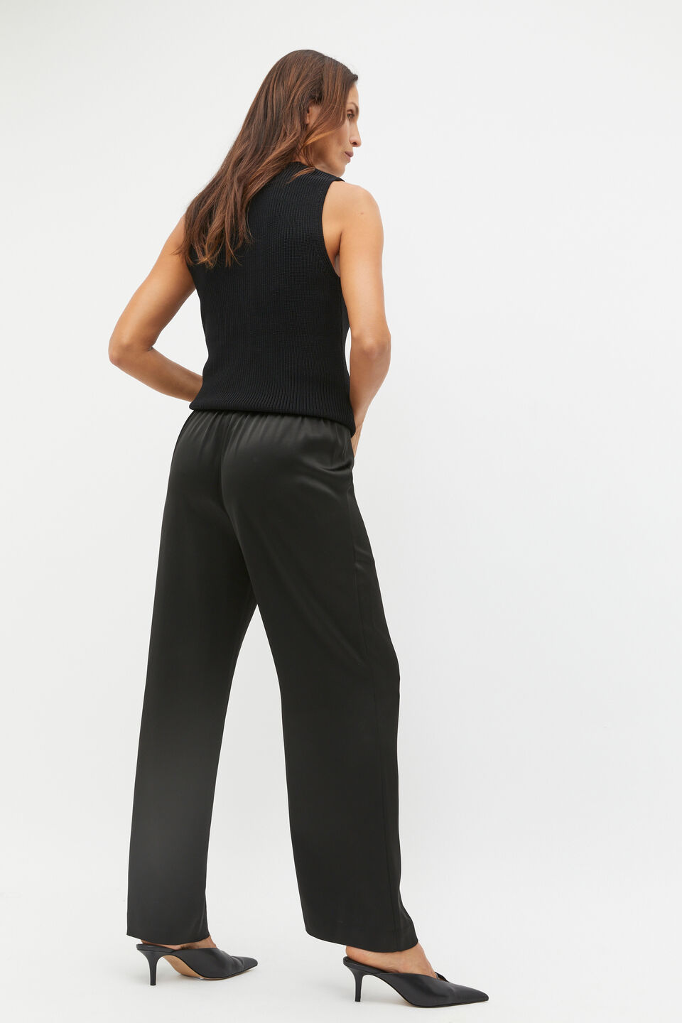 Satin Wide Leg Pant  Black