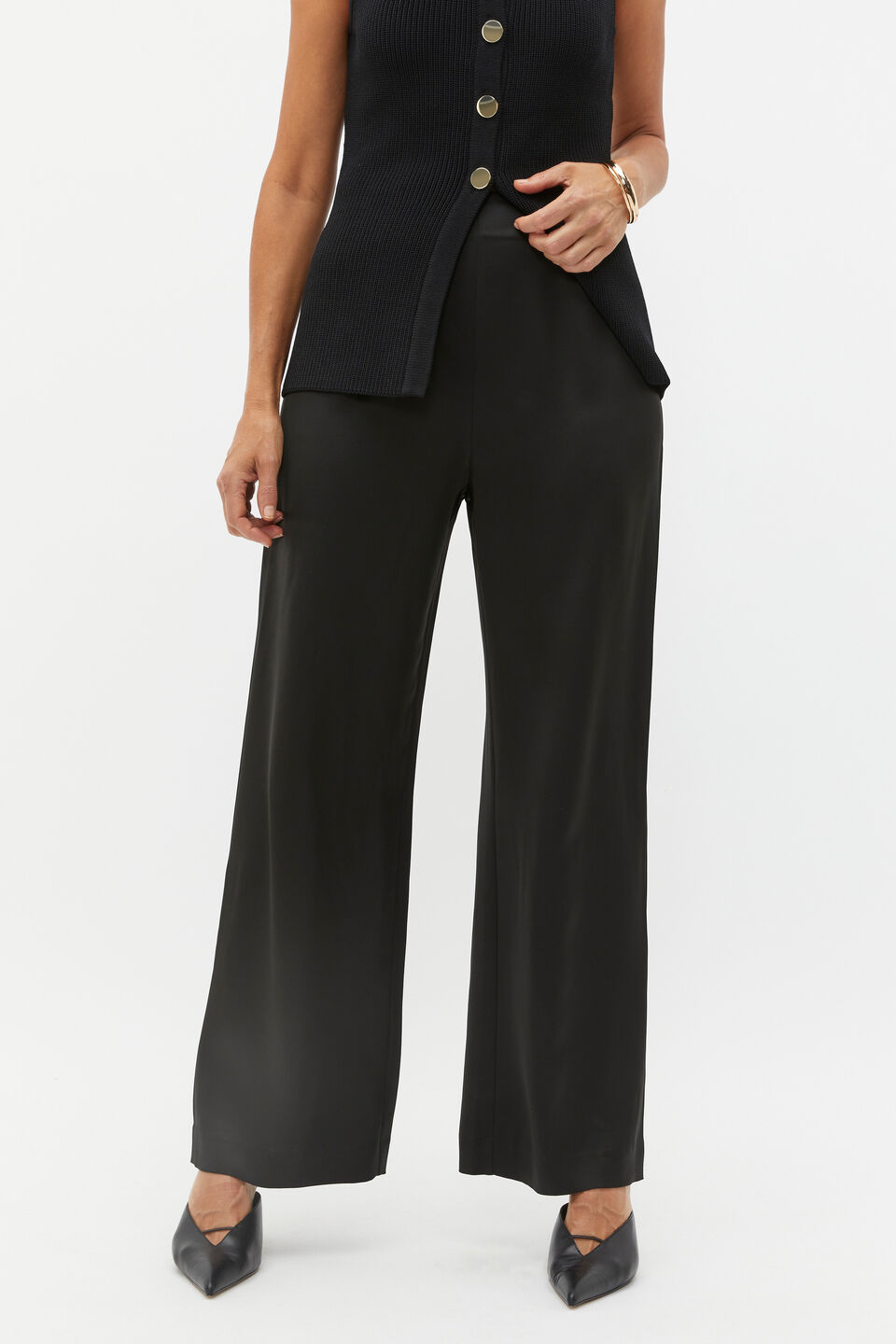 Satin Wide Leg Pant  Black