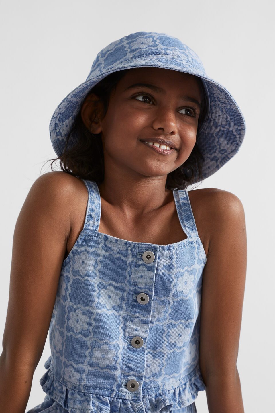 Daisy Check Bucket Hat  Clean Blue Wash