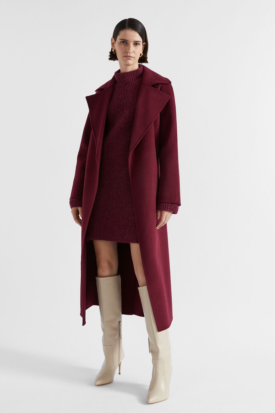 Wool Blend Knit Mini Dress  Boysenberry Marle
