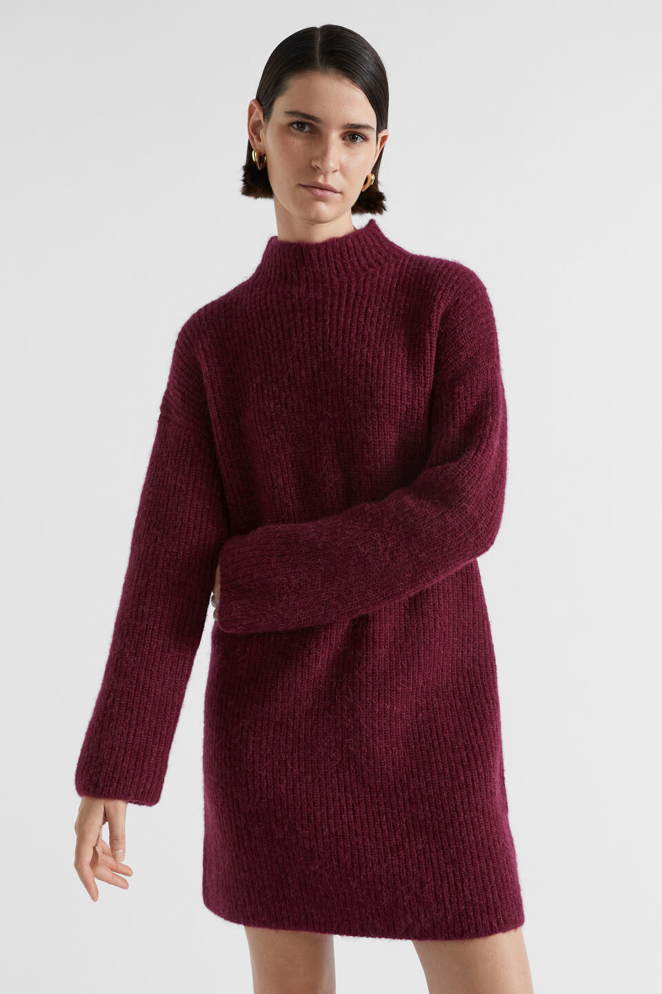 Wool Blend Knit Mini Dress  Boysenberry Marle