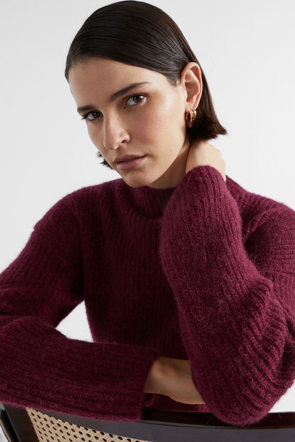 Wool Blend Knit Mini Dress  Boysenberry Marle