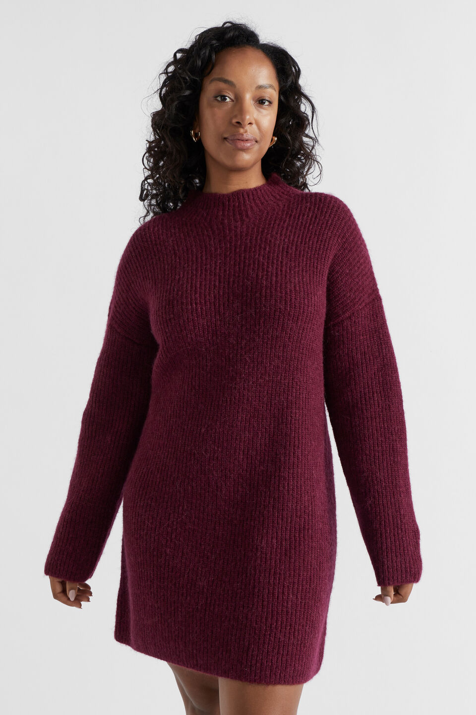 Wool Blend Knit Mini Dress  Boysenberry Marle