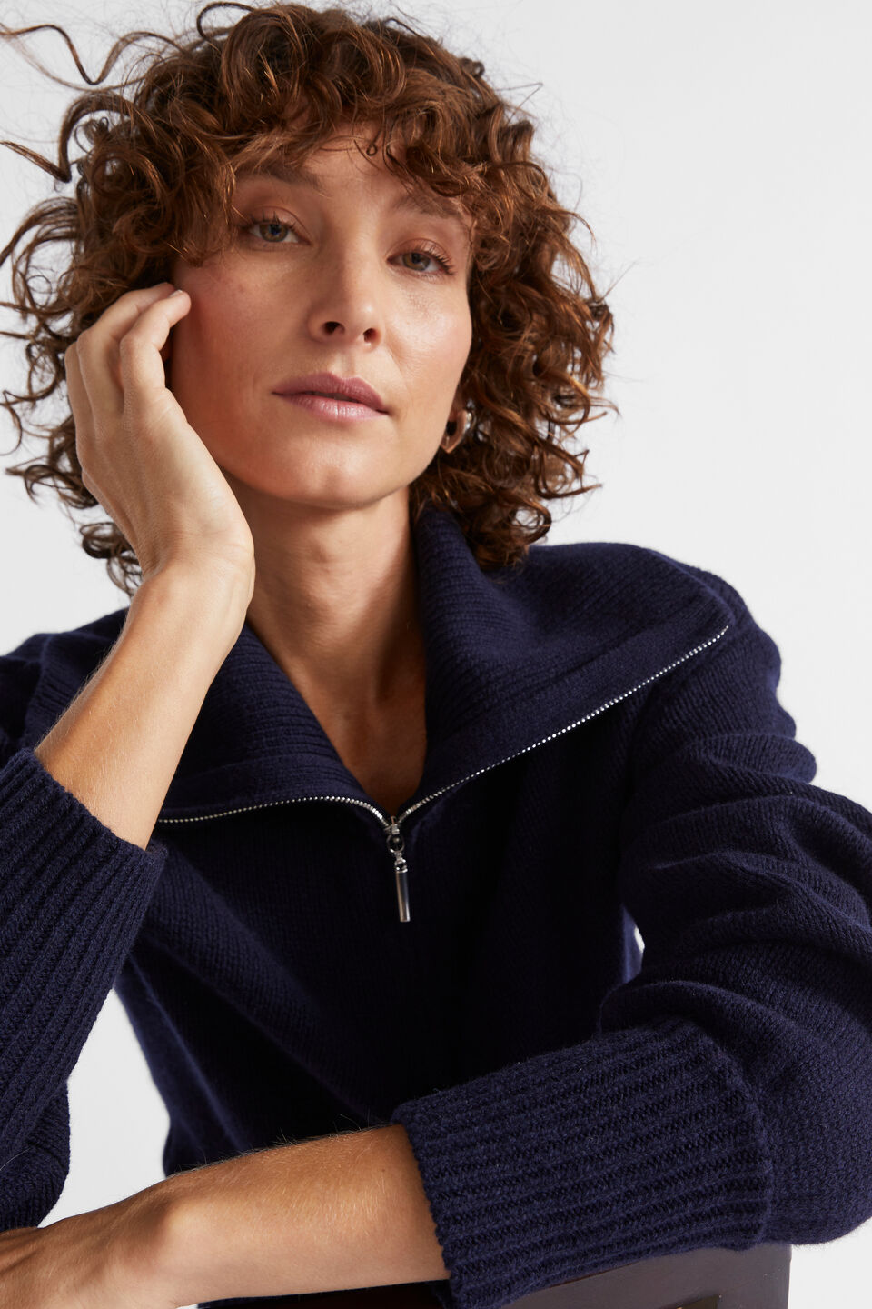 Merino Wool Funnel Neck Knit  Midnight Sky