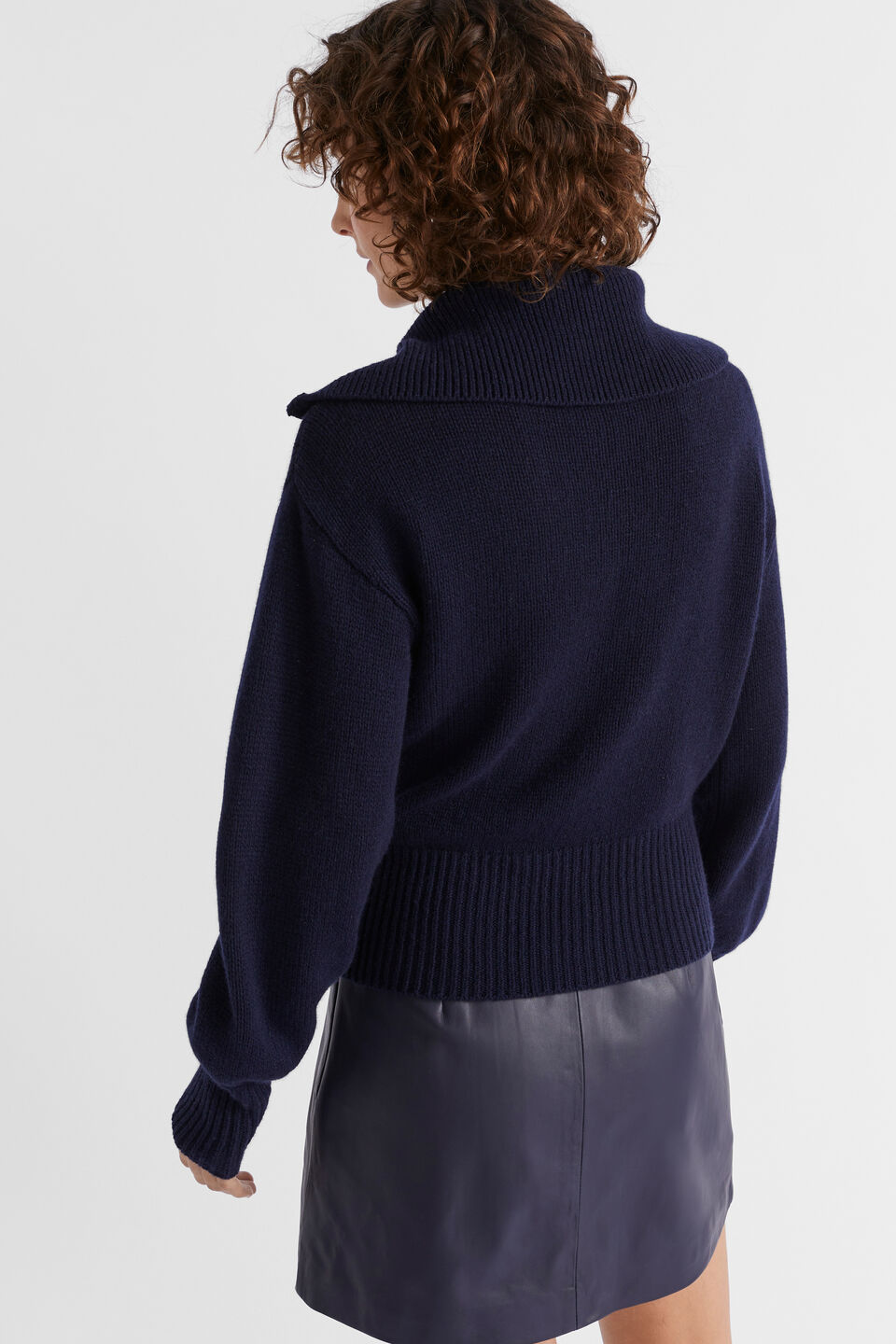 Merino Wool Funnel Neck Knit  Midnight Sky