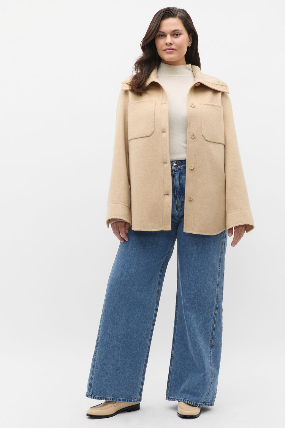 Australian Merino Mock Neck Top  Cloud Cream