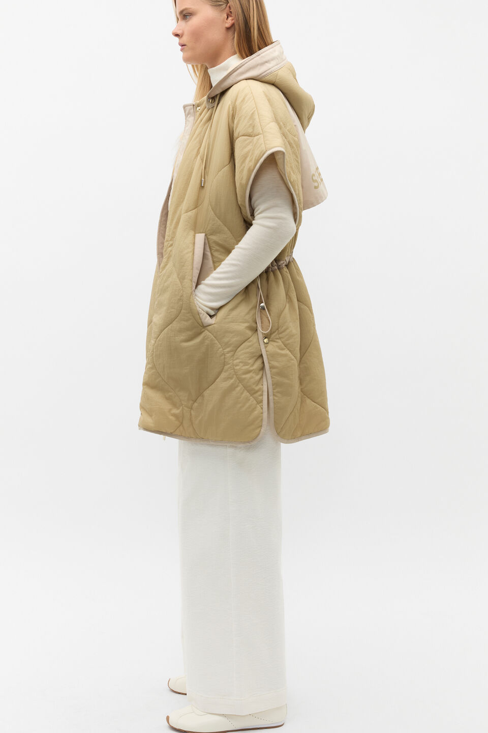 Quilted Reversible Poncho  Cashew