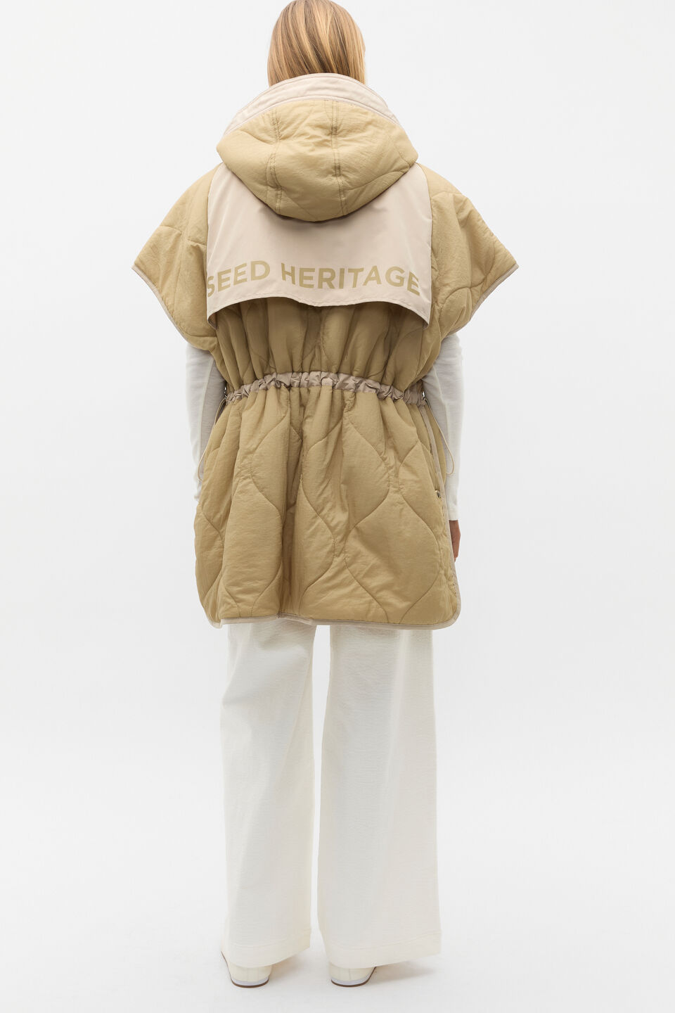 Quilted Reversible Poncho  Cashew