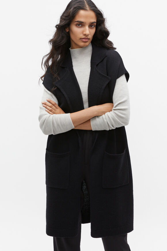 Collar Detail Knit Gilet  Black  hi-res