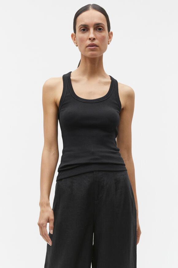 Australian Cotton Rib Tank  Black  hi-res