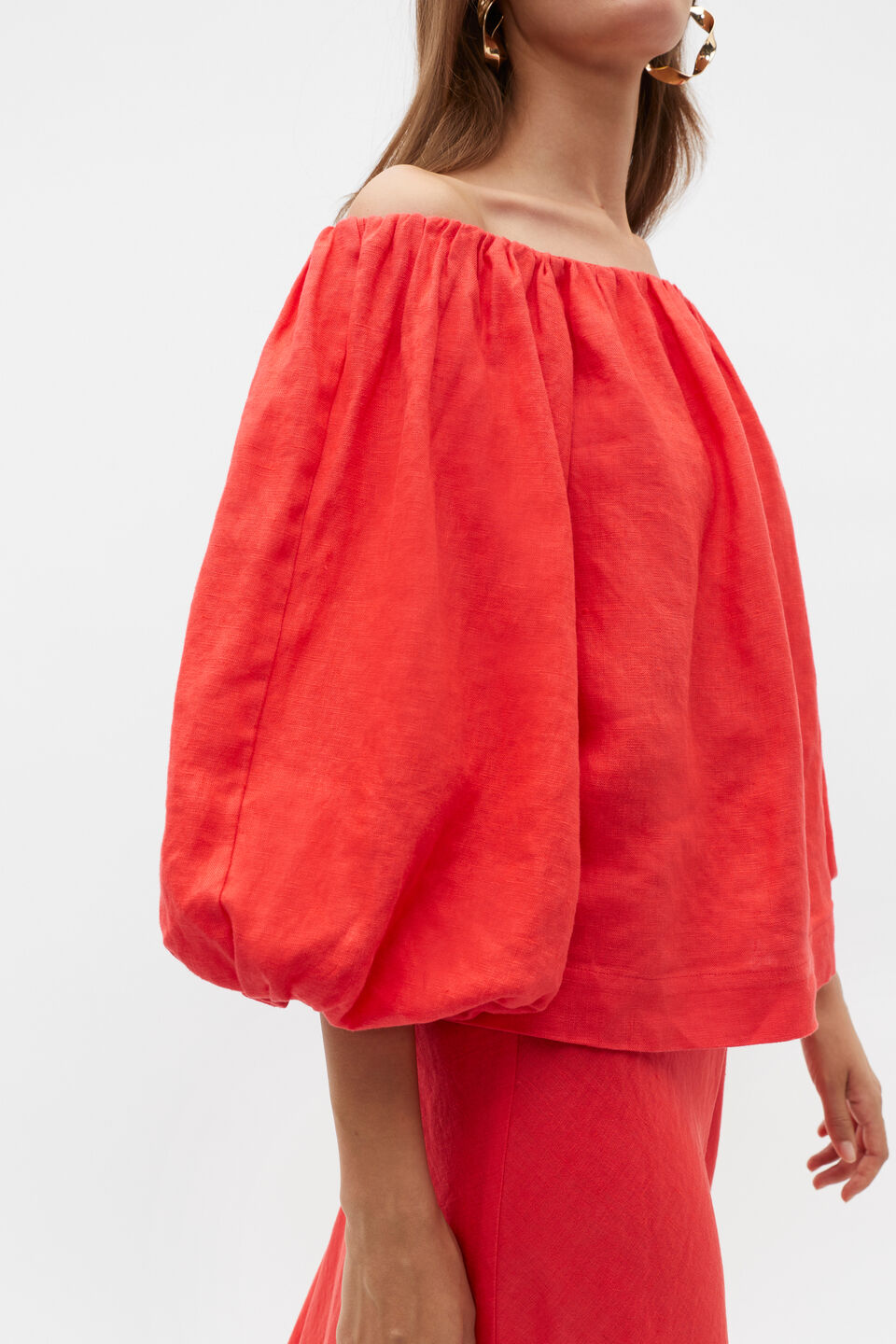 Linen Off Shoulder Top  Strawberry Red