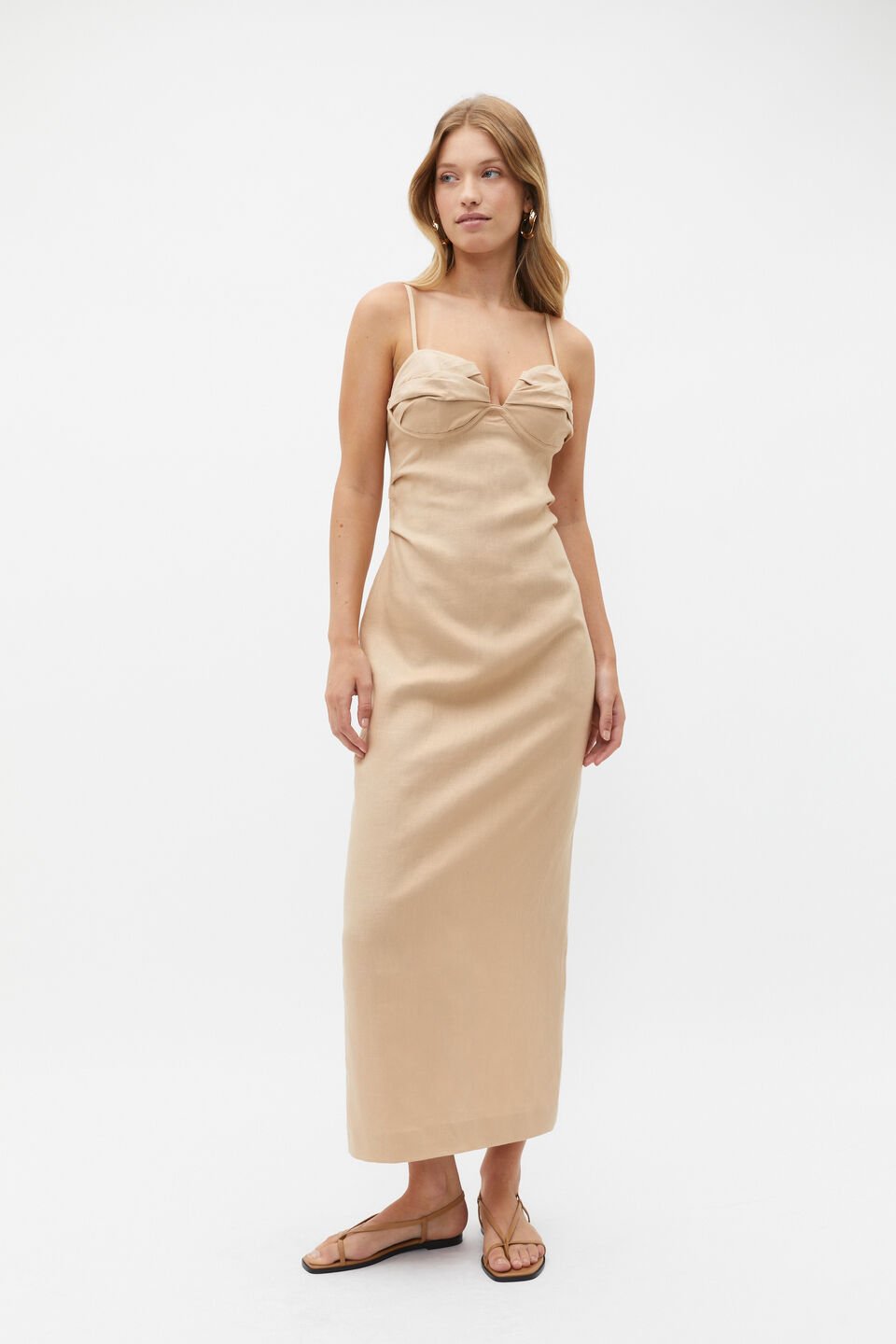 Linen Bustier Midi Dress  Nougat