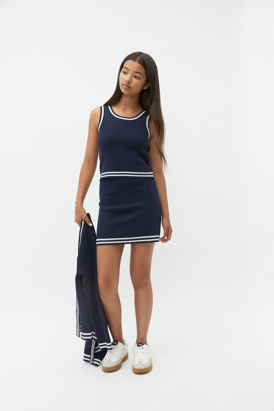 Textured Knit Tank  New Navy