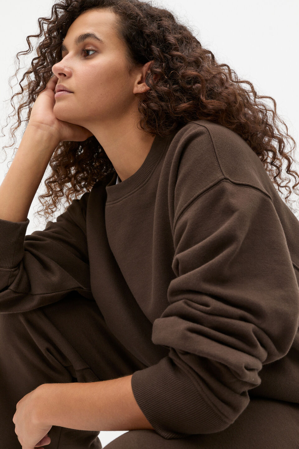 Boxy Crew Sweat  Dark Espresso