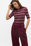 Variegated Rib Polo Top  Plum Red Stripe  hi-res