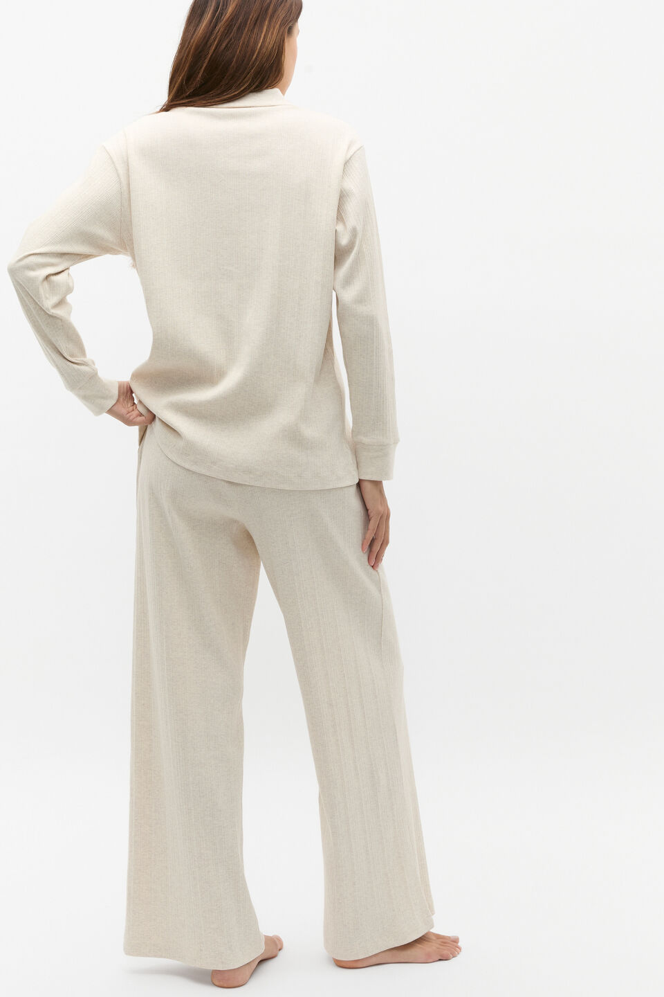 Vertical Rib Shirt and Pant Set  Oat Marle