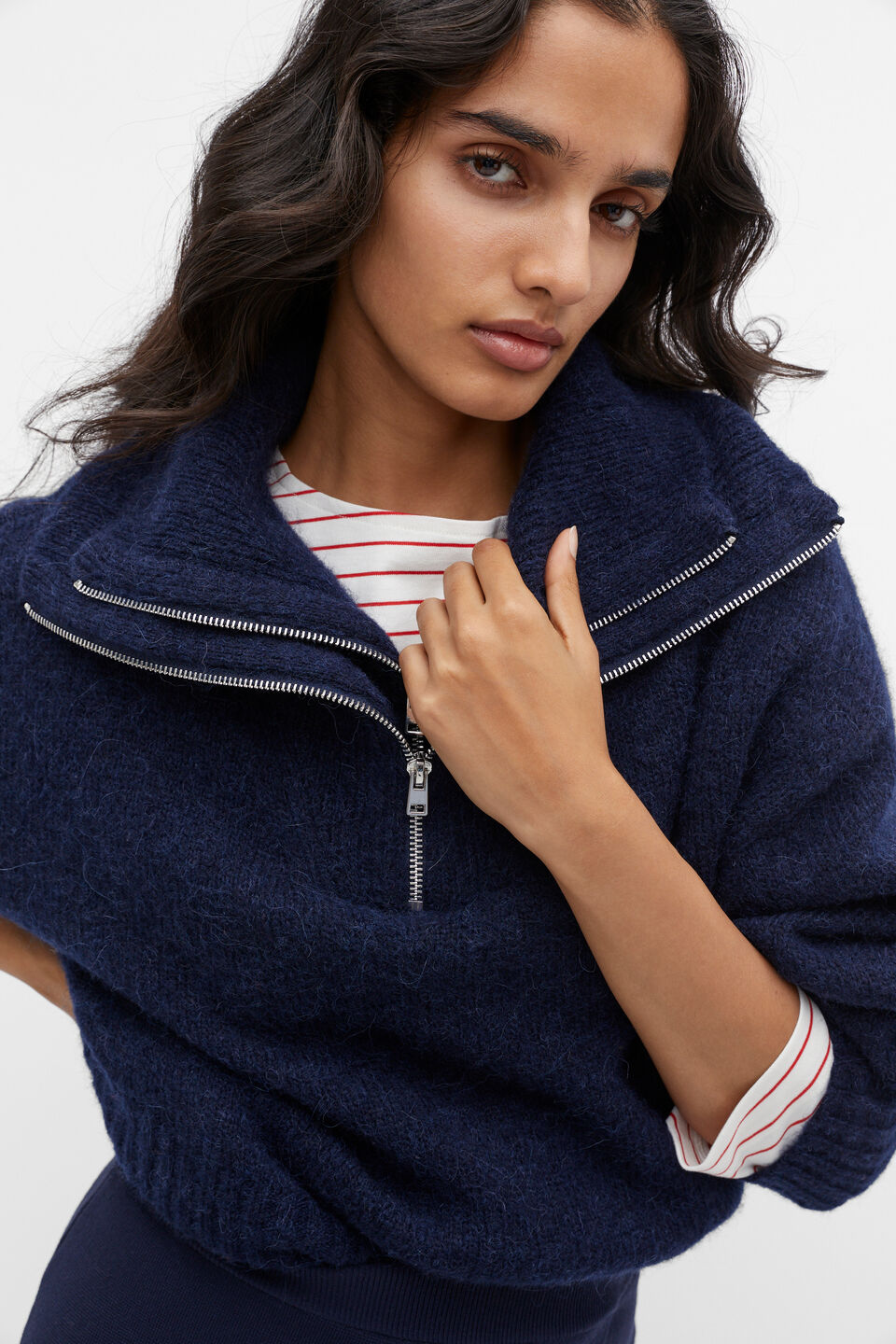 Double Zip Through Knit  Midnight Sky