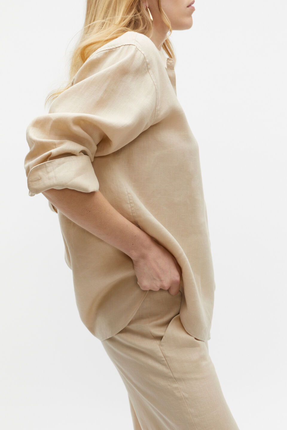 Core Linen Boyfriend Shirt  Sandshell