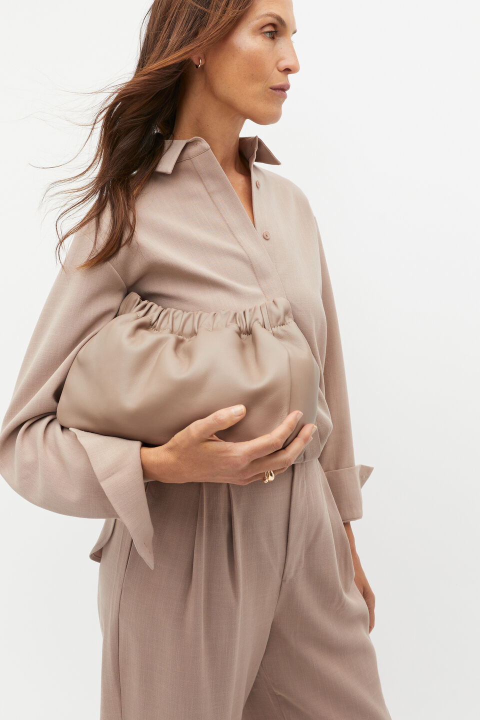 Leather Rouched Clutch  Cookie