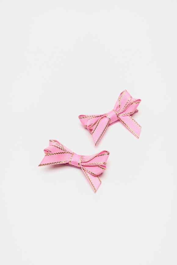 Gold Trim Bow Duck Clips  Candy Pink  hi-res