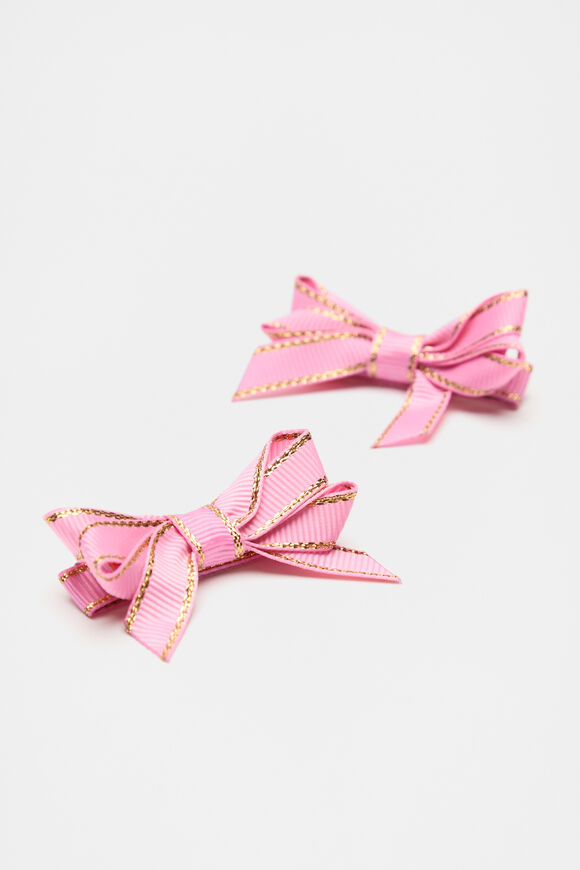 Gold Trim Bow Duck Clips  Candy Pink  hi-res