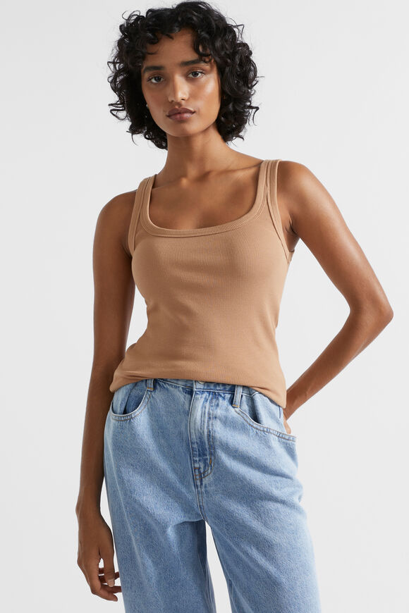 Square Neck Rib Tank  Fudge  hi-res
