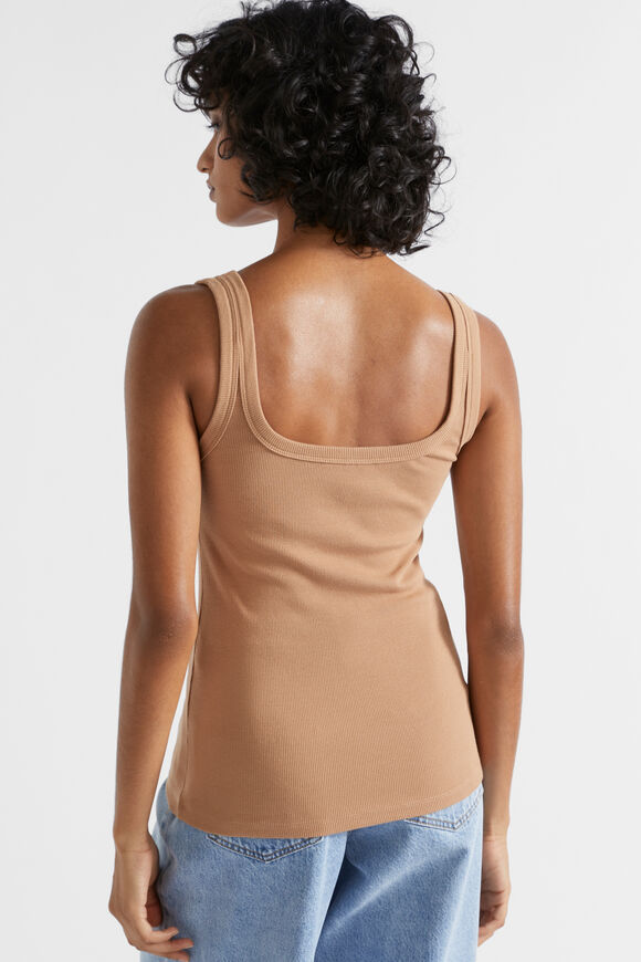 Square Neck Rib Tank  Fudge  hi-res