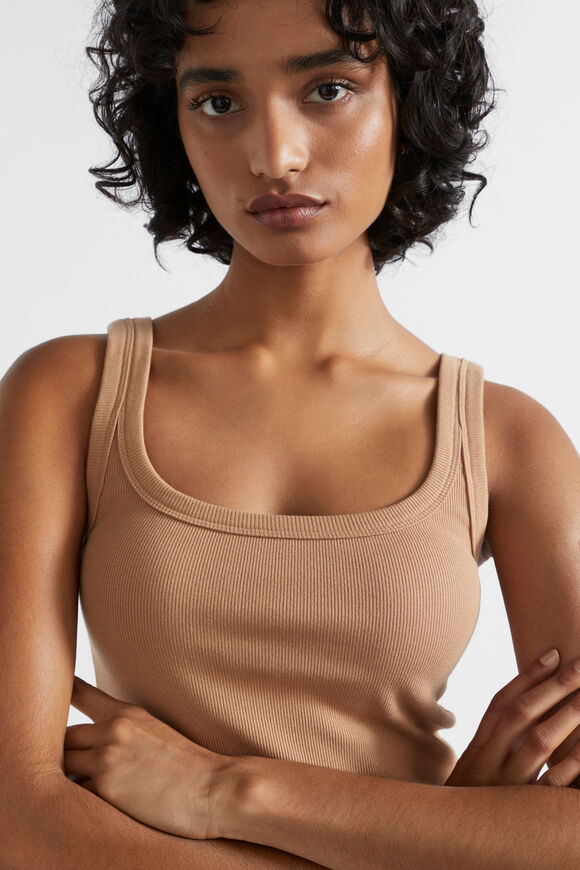 Square Neck Rib Tank  Fudge  hi-res