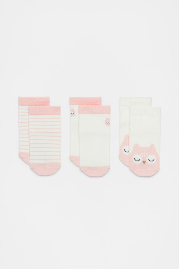 Owl Sock 3 Pack  Dusty Rose  hi-res