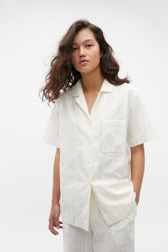 Embroidered Shirt and Pant PJ Set  Alabaster  hi-res