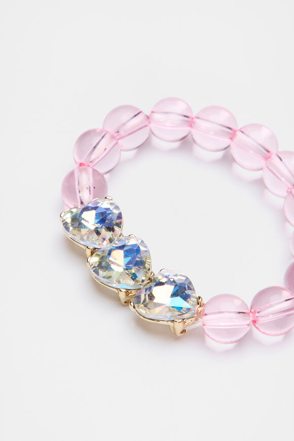Jewel Heart Trio Stretch Bracelet  Pink  hi-res