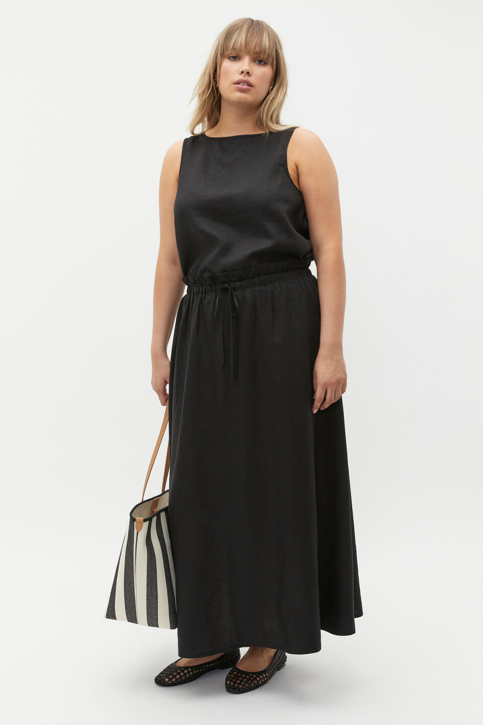 Linen Elasticated Skirt  Black