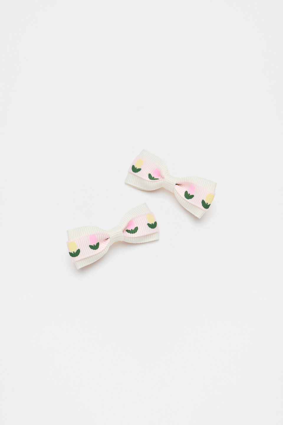 Flower Printed Bow Duck Clips  Cream