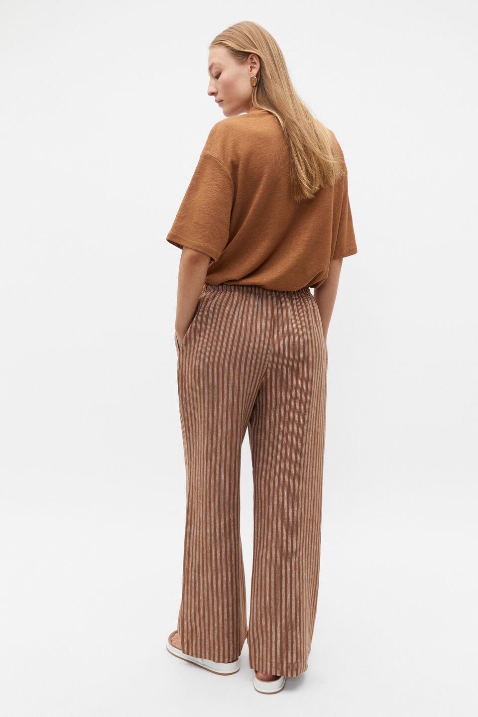 Core Linen Wide Leg Tie Pant  Cinnamon Spice Stripe