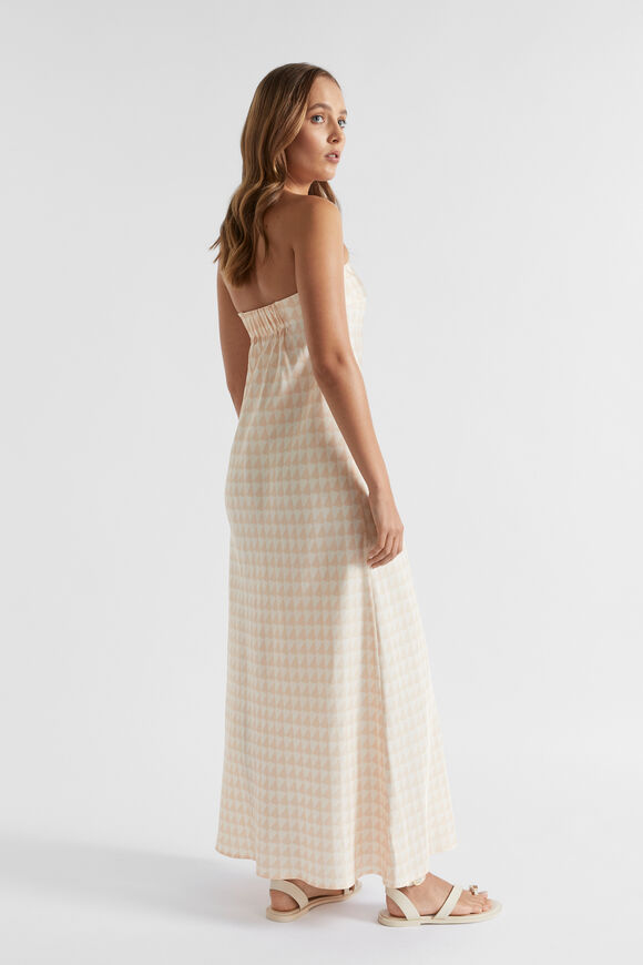 Satin Geo Maxi Dress  Soft Wheat Geo  hi-res