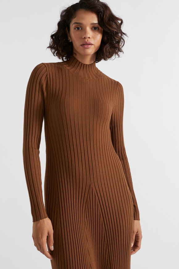 Rib Knit High Neck Dress  Spice  hi-res