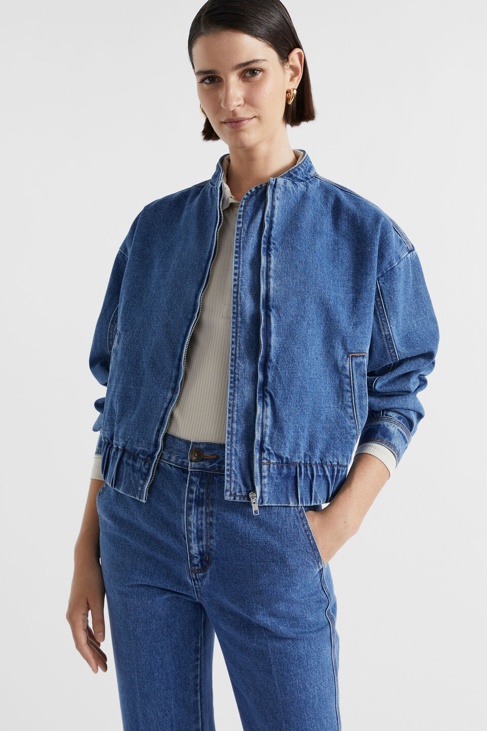 Denim Bomber Jacket  Nautical Blue Wash