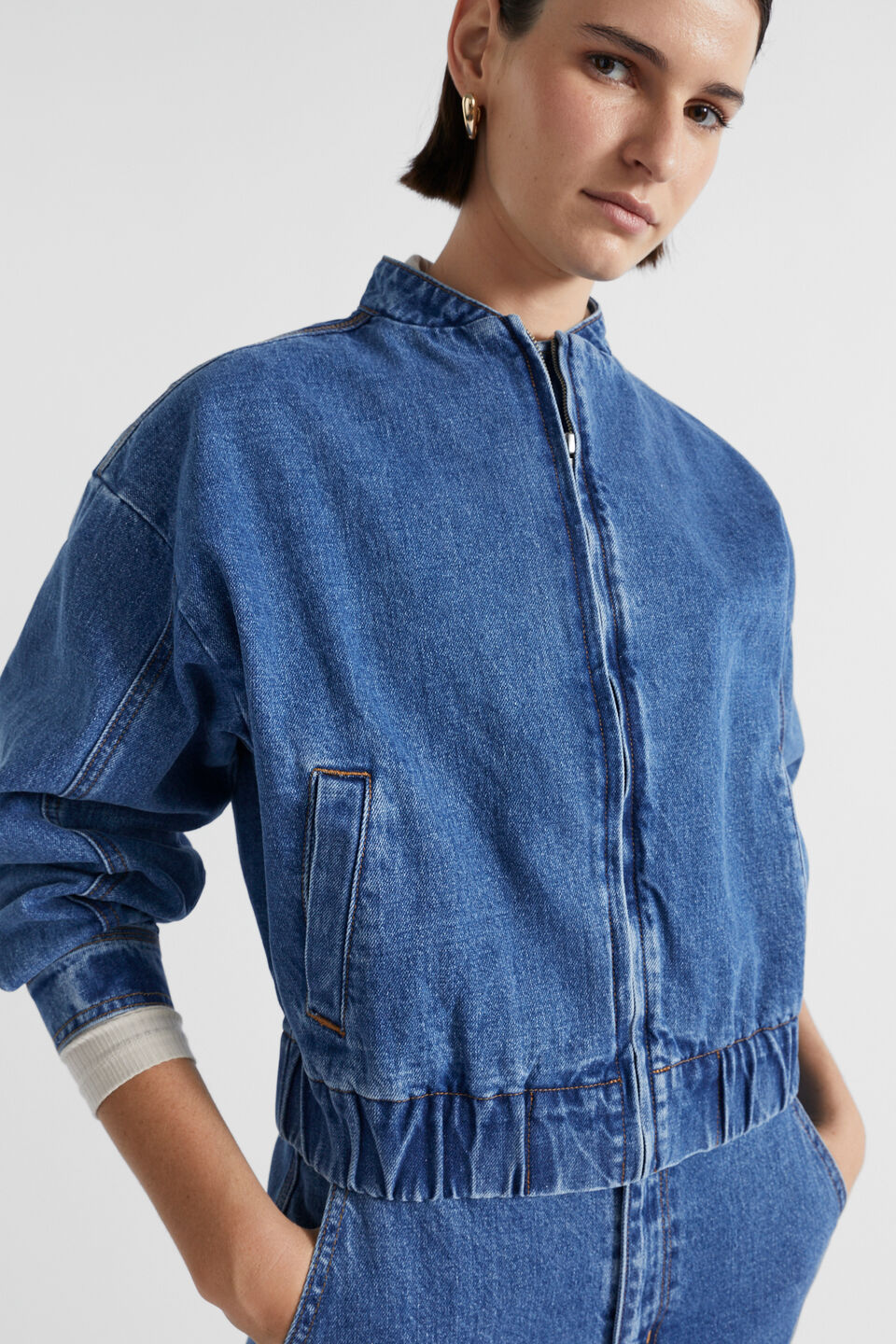 Denim Bomber Jacket  Nautical Blue Wash