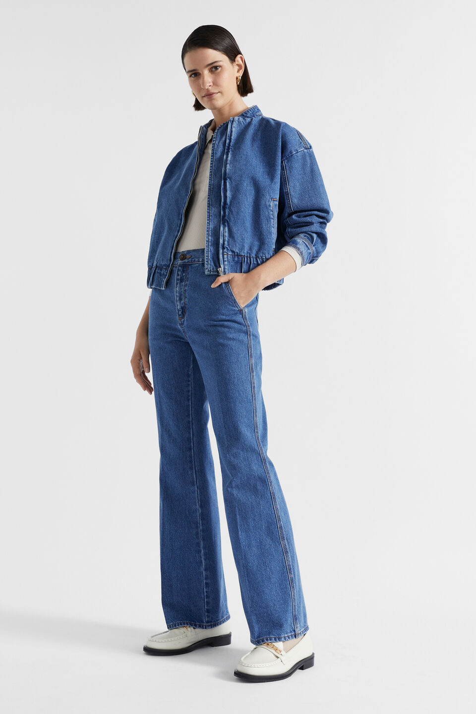 Denim Bomber Jacket  Nautical Blue Wash