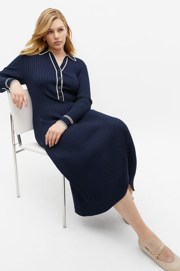 Polo Tipping Knit Midi Dress  Midnight Sky  hi-res