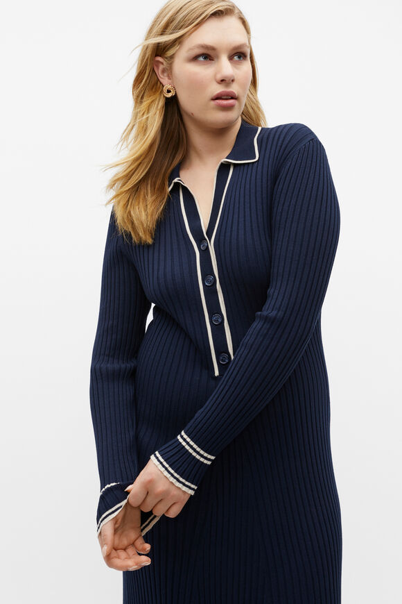 Polo Tipping Knit Midi Dress  Midnight Sky  hi-res