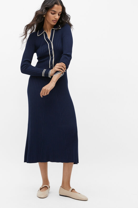 Polo Tipping Knit Midi Dress  Midnight Sky  hi-res