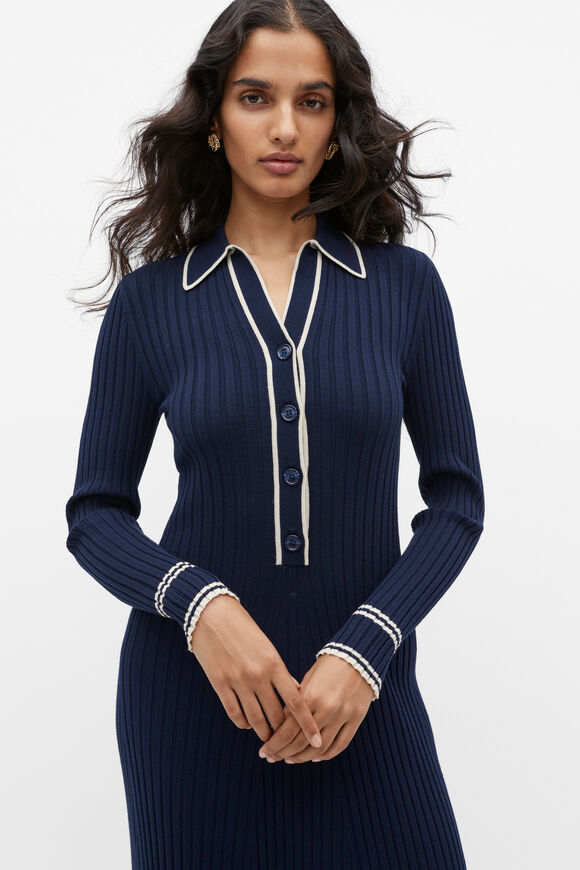 Polo Tipping Knit Midi Dress  Midnight Sky  hi-res
