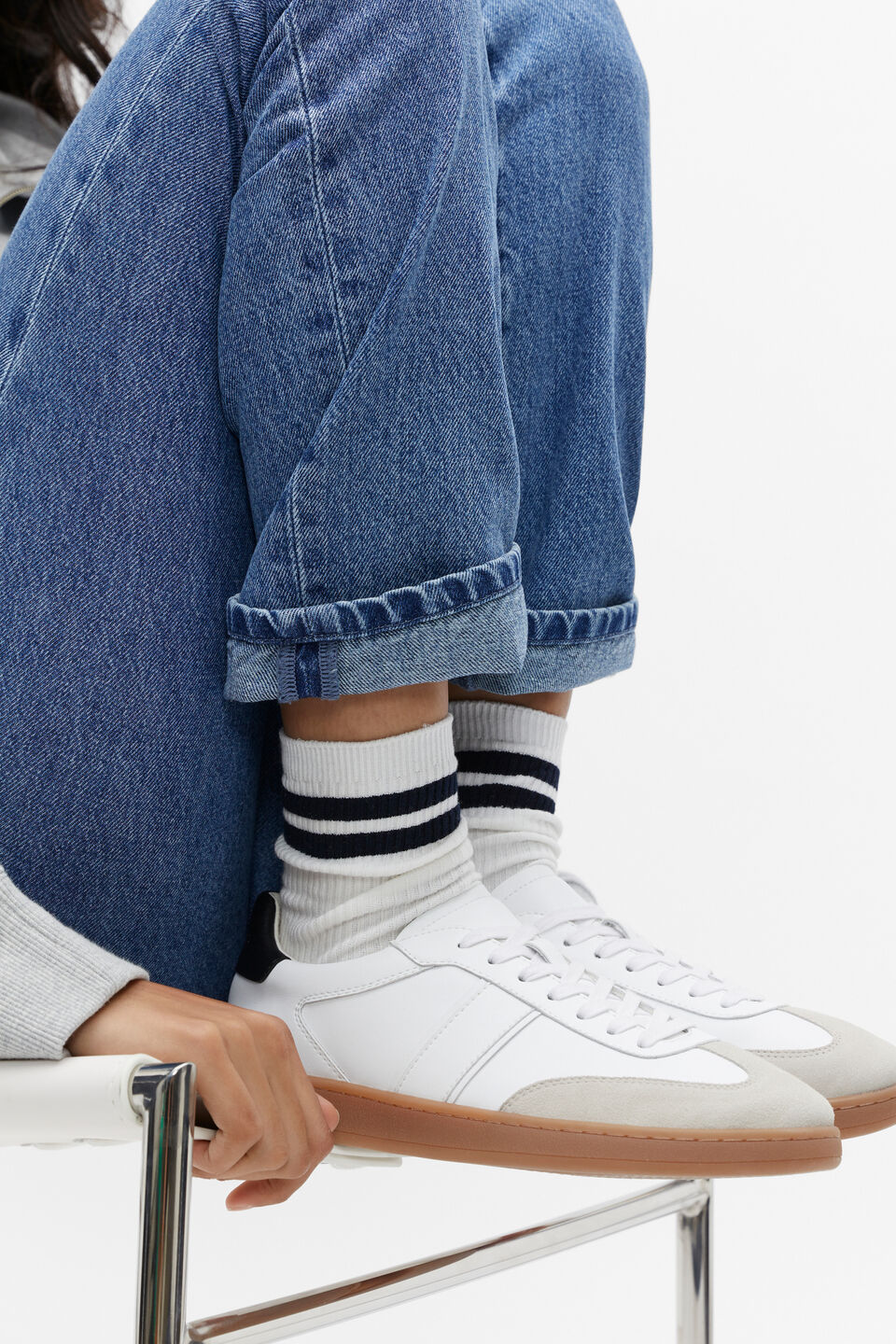 Double Stripe Crew Sock  Cream Midnight