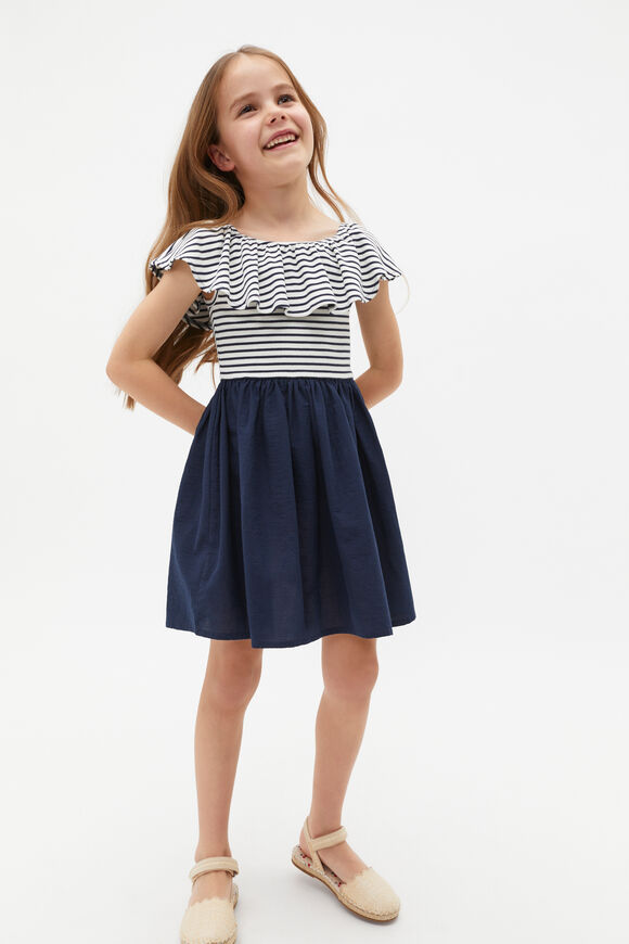 Ruffle Spliced Dress  New Navy  hi-res