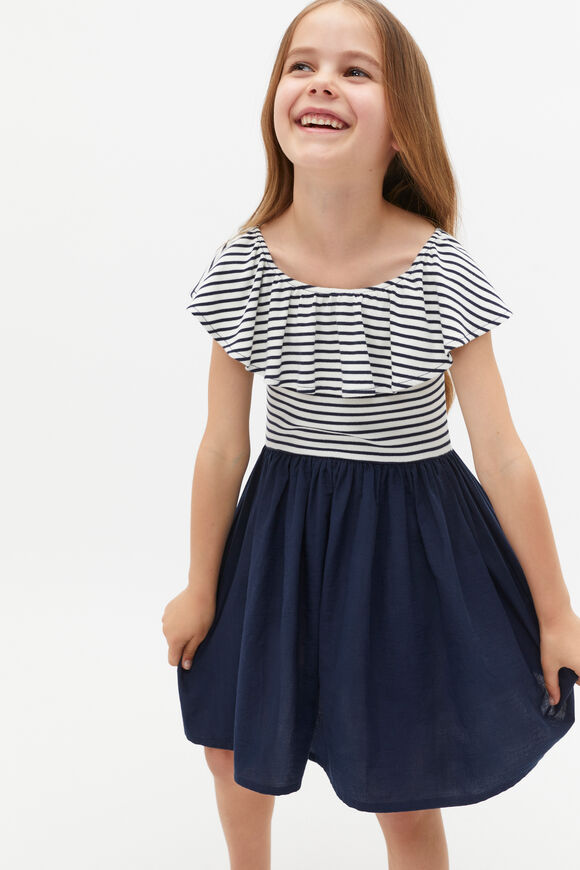 Ruffle Spliced Dress  New Navy  hi-res
