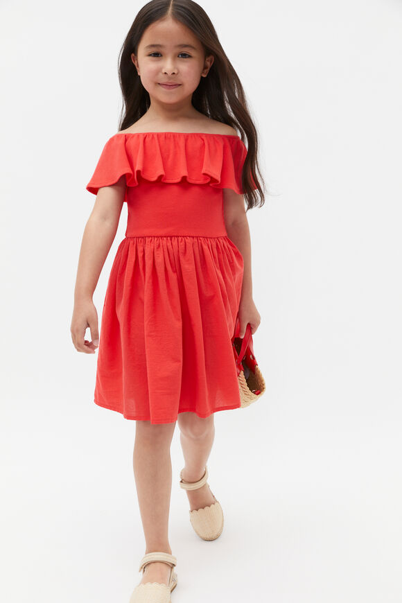 Ruffle Spliced Dress  Strawberry Red  hi-res