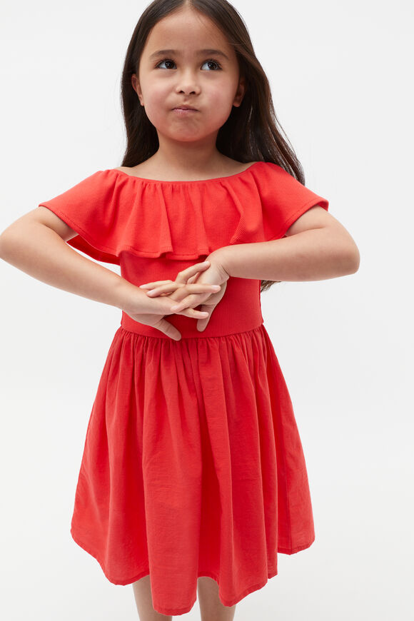 Ruffle Spliced Dress  Strawberry Red  hi-res