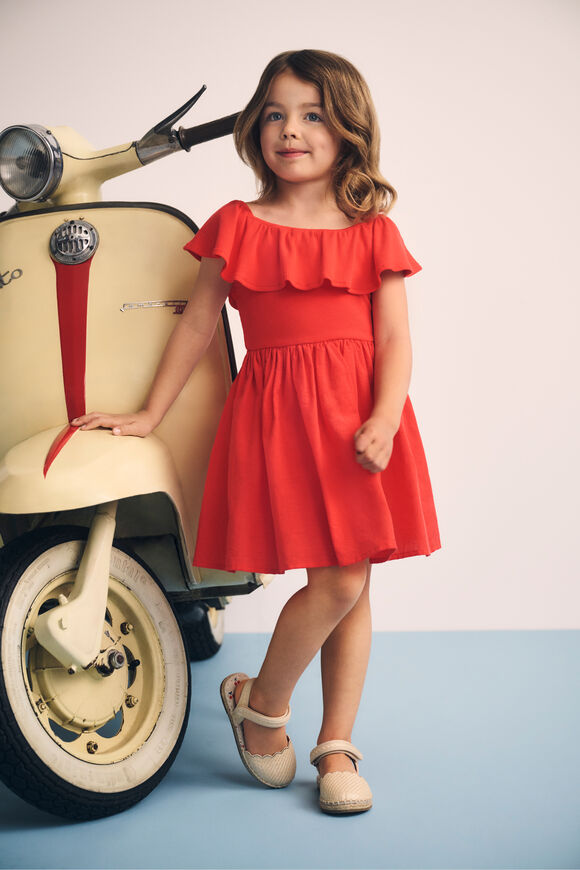 Ruffle Spliced Dress  Strawberry Red  hi-res