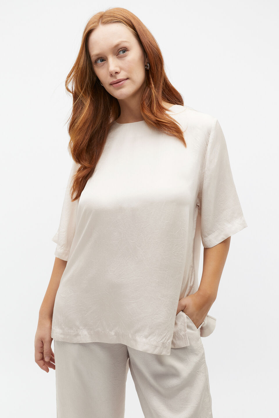 Textured Satin Top  Oat